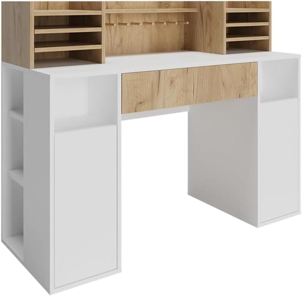 Vicco Schreibtisch Basteltisch XL 126,8 x 100 cm, Weiß Sonoma mit Regale, Schubfach Bild 1