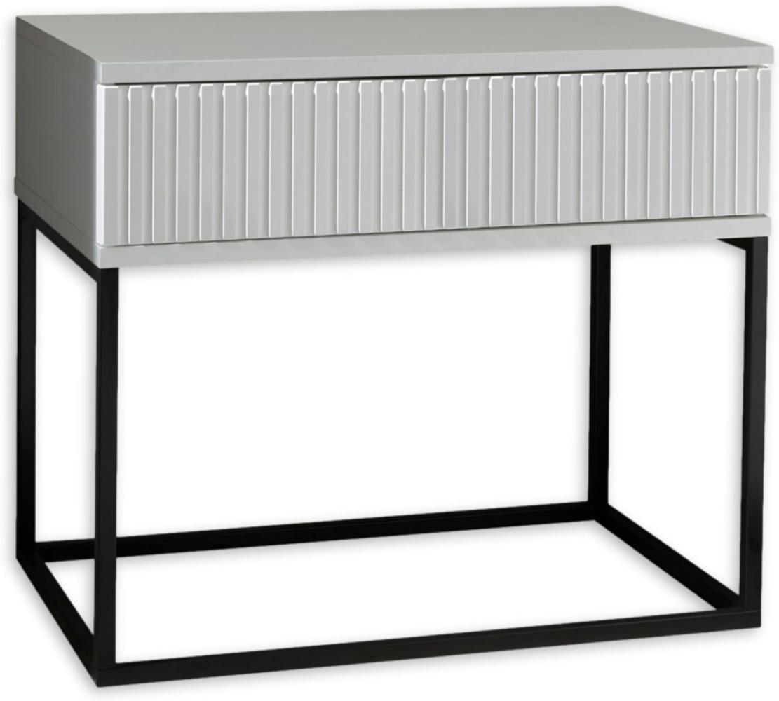 MARLE Nachttisch in Weiß - Moderner Nachtschrank mit Schublade und schwarzem Metallgestell - 60 x 52 x 38,5 cm (B/H/T) Bild 1