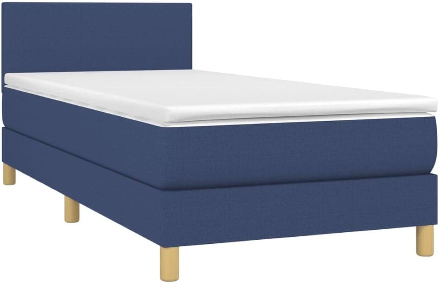 vidaXL Boxspringbett mit Matratze Blau 100x200 cm Stoff Bild 1