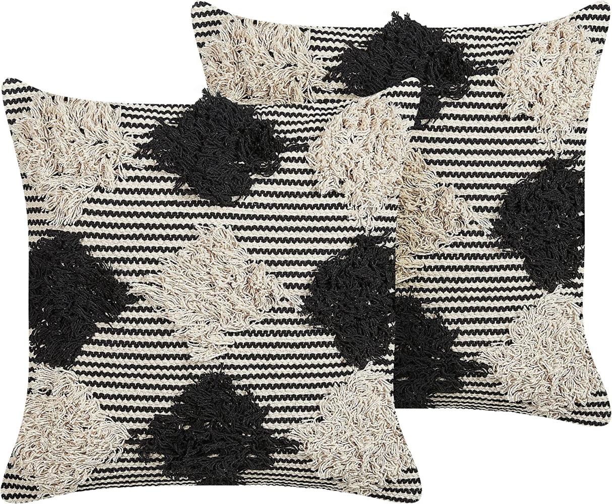 Dekokissen geometrisches Muster Baumwolle beige schwarz getuftet 50 x 50 cm 2er Set BHUSAWAL Bild 1