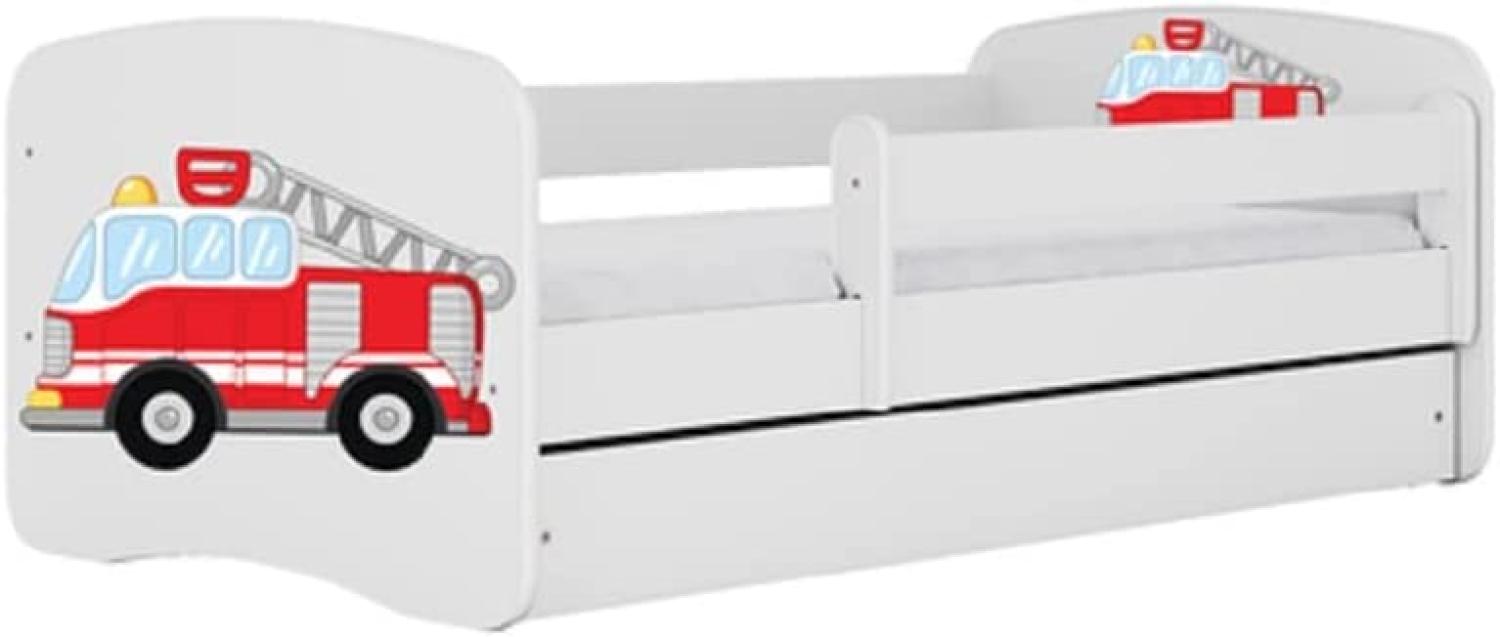 Kinderbett 160x80 mit Rausfallschutz, Lattenrost & Schublade in weiß 80 x 160 Jungen Bett Feuerwehr Bild 1