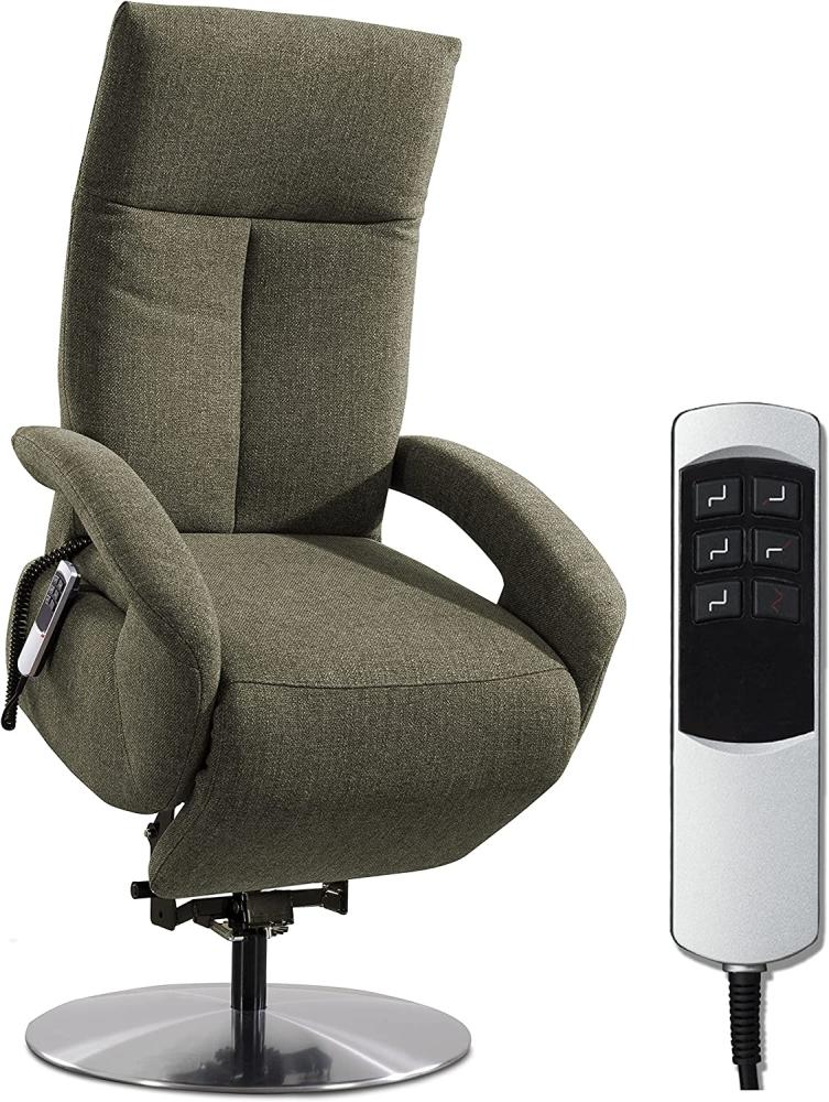 CAVADORE TV-Sessel Tirol / Fernsehsessel mit Aufstehhilfe, elektrisch verstellbarer Relaxfunktion / 2 E-Motoren / 74 x 112 x 82 / Strukturstoff: Grün Bild 1