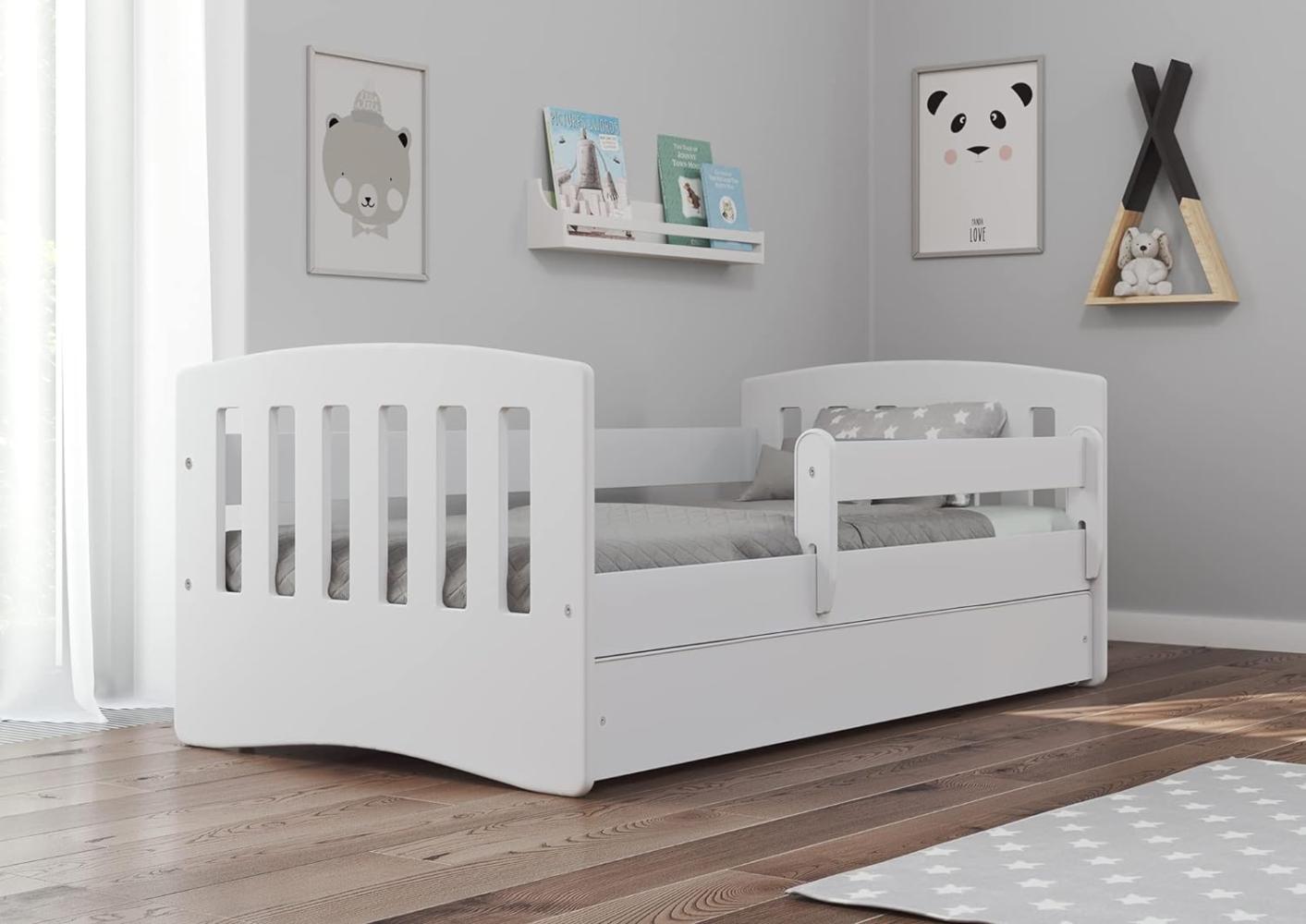 Bjird 'Classic' Kinderbett 80 x 140 cm, Weiß, inkl. Rausfallschutz, Lattenrost und Bettschublade Bild 1