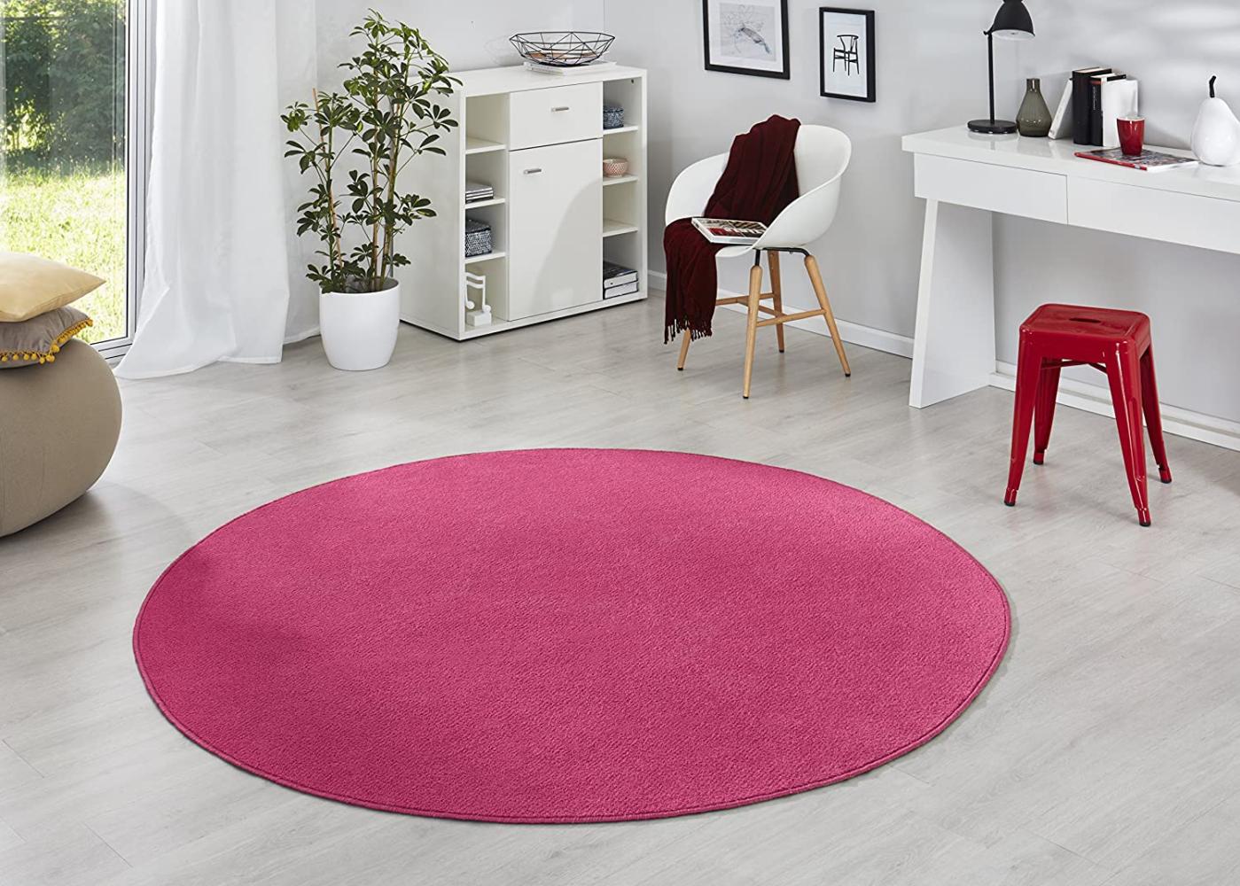 Runder Kurzflor Teppich Uni Fancy rund - Pink - 133 cm Durchmesser Bild 1