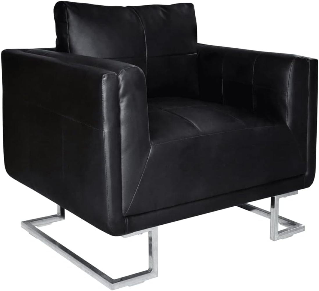 vidaXL Würfel-Sessel mit verchromten Füßen Schwarz Kunstleder Bild 1