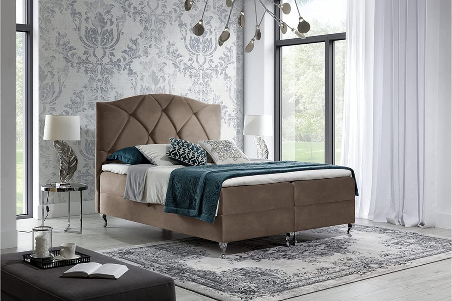 Stylefy 'Blanco' Boxspringbett Kunstleder Hellbraun 160 x 200 cm Bild 1