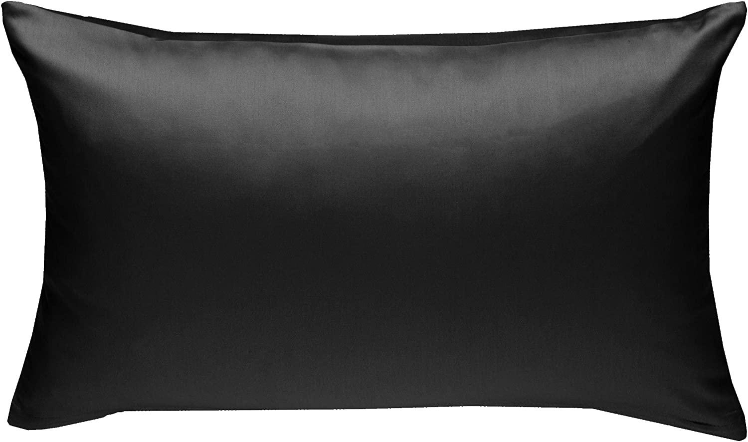 Bettwaesche-mit-Stil Mako-Satin / Baumwollsatin Bettwäsche uni / einfarbig schwarz Kissenbezug 50x70 cm Bild 1