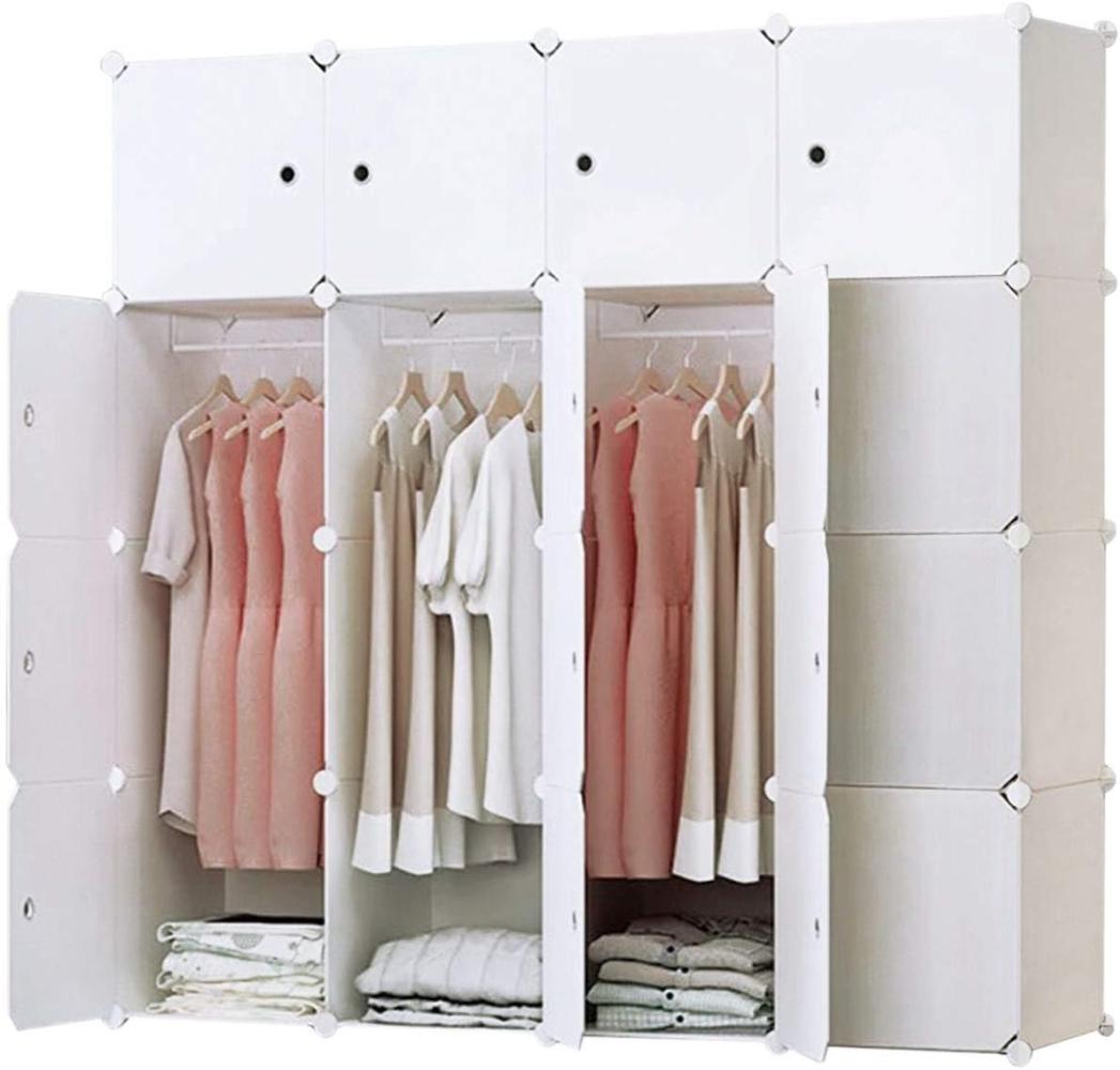 BRIAN & DANY Kleiderschrank aus 16 Würfeln, Garderobenschrank Steckregalsystem Kunststoffschrank mit Türen & 3 Kleiderstange, 148 x 47 x 148 cm Bild 1