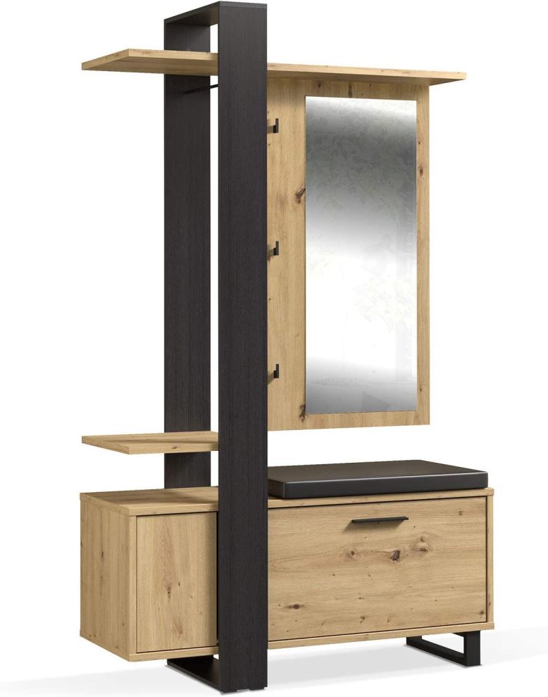 Möbel-Eins MANATI Kompaktgarderobe, Material Spanplatte, Artisan eichefarbig/schwarz Bild 1