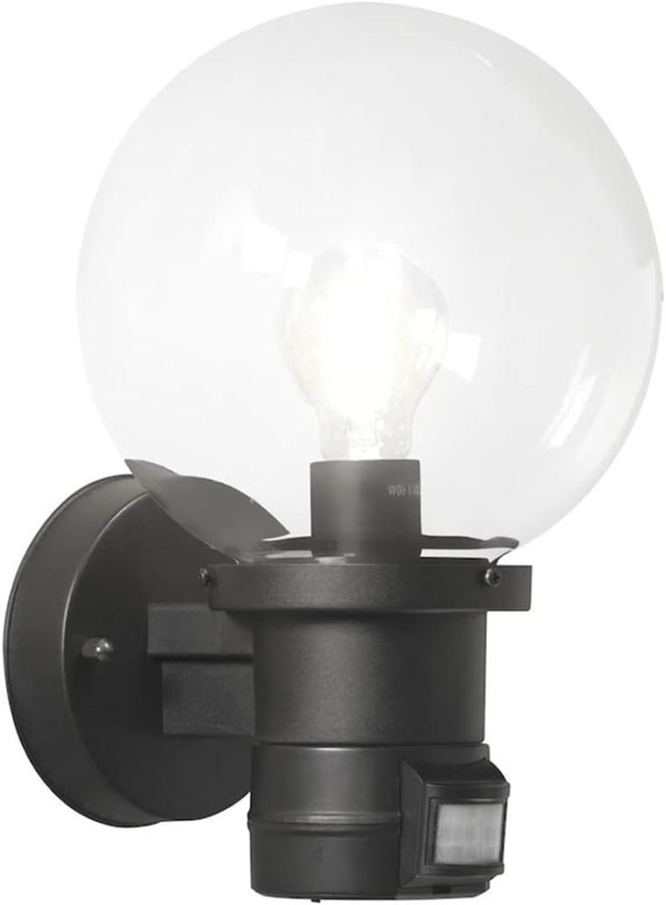 LED Außenwandleuchte mit Bewegungsmelder, Schwarz mit Glas Kugel Ø 20cm Bild 1