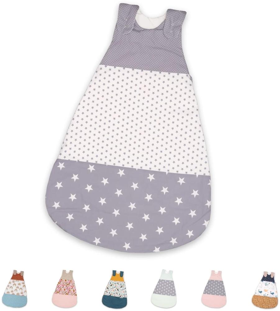 ULLENBOOM Sommerschlafsack Baby Graue Sterne (Made in EU) - Schlafsack Baby Sommer aus Baumwolle, bequemer Schlummersack für Babys und Neugeborene, Größe: 68 bis 74 Bild 1