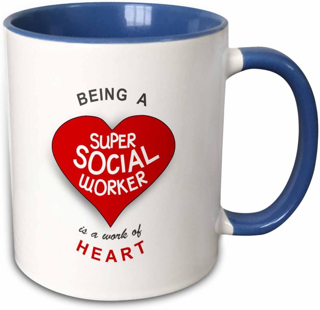3dRose A-Social Worker is a Work of Heart-red, Appreciation-Two, 10,16 x 7,62 x 9,52 cm, Tasse, Keramik, Blau Bild 1