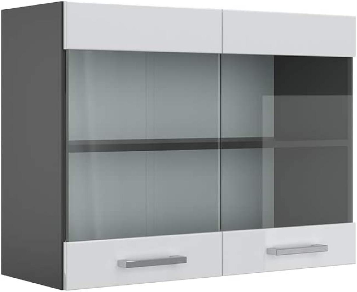 VICCO Küchenschrank R-Line Hängeschrank Unterschrank Küchenzeile Küchenunterschran Anthrazit (Weiß Hochglanz, Hängeglasschrank 80cm) Bild 1
