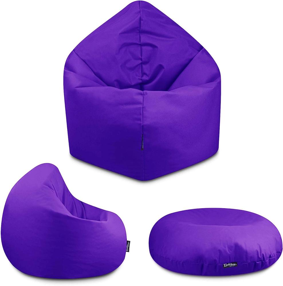 BuBiBag - 2in1 Sitzsack Bodenkissen - Outdoor Sitzsäcke Indoor Beanbag in 32 Farben und 3 Größen - Sitzkissen für Kinder und Erwachsene (145 cm Durchmesser, Lila) Bild 1