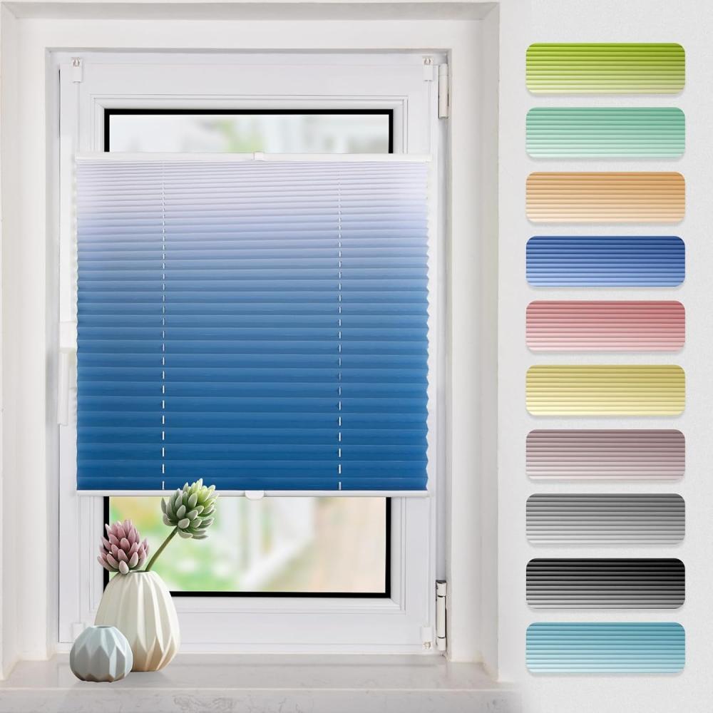 Plissee mit Farbverlauf 50x130cm(BxH) Blau-Weiß plissees klemmfix ohne Bohen Blickdicht Faltrollo Lichtdurchlässig Rollos für Fenster ohne Bohren Bild 1