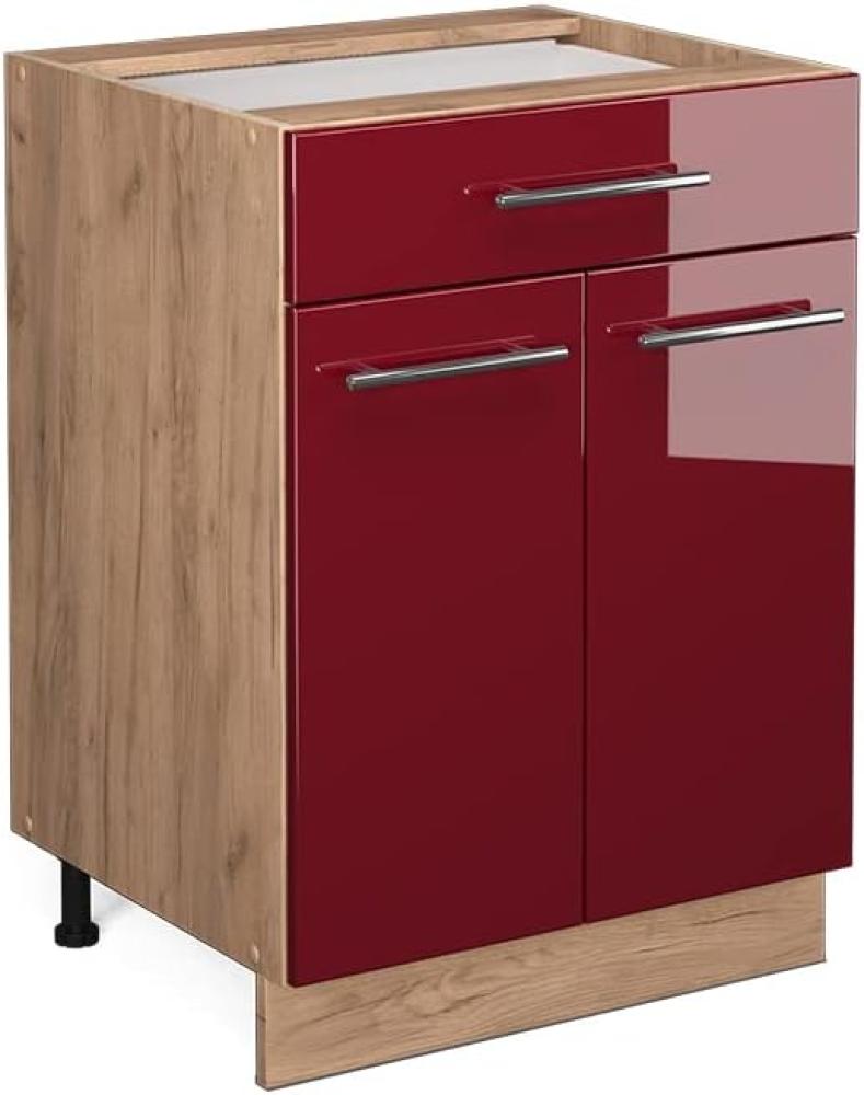 Vicco Küchenschrank Küchenmöbel Fame-Line modern Küche Einbauküche Küchenzeile Blende Unterschrank Hochschrank Hängeschrank Hochglanz (Eiche-Rot, Schubunterschrank 60 cm) Bild 1