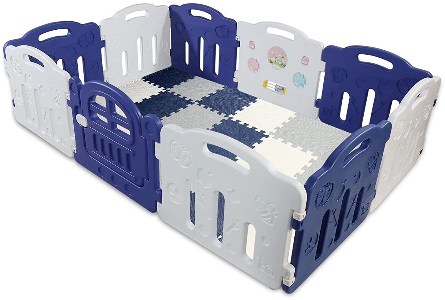 CCLIFE Sicherheitsgitter aus Kunststoff für Babys mit Sicherheitsverriegelung und Spielfeld für drinnen und draußen, Farbe: 10 Stück/Blau und Weiß/nicht faltbar Bild 1