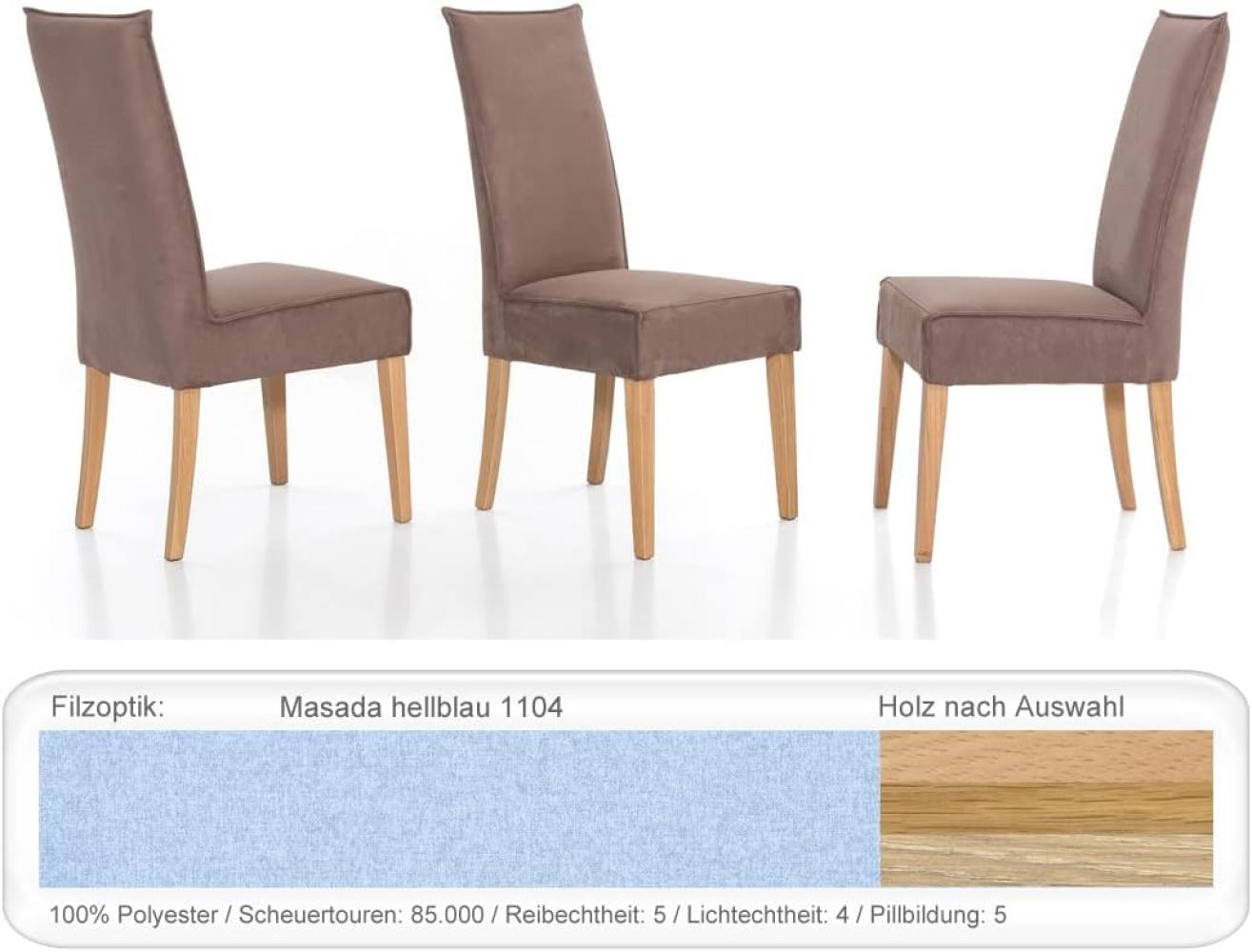4x Polsterstuhl Kiana Varianten Esszimmerstuhl Küchenstuhl Massivholzstuhl Eiche natur lackiert, Masada hellblau Bild 1
