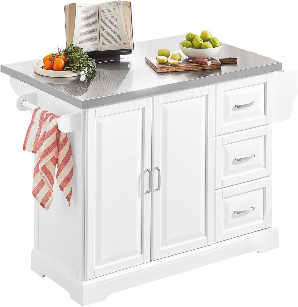 Küchenwagen mit Edelstahlplatte und 4 Rollen Holz Weiß FKW41-ST Bild 1