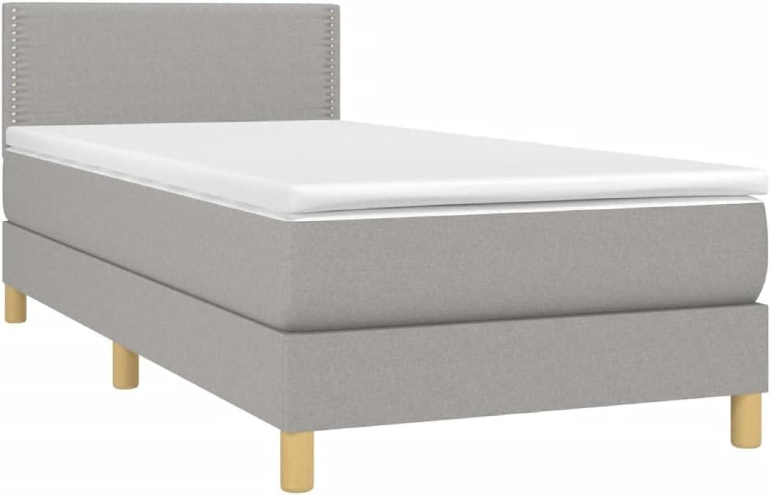 vidaXL Boxspringbett mit Matratze & LED Hellgrau 100x200 cm Stoff Bild 1