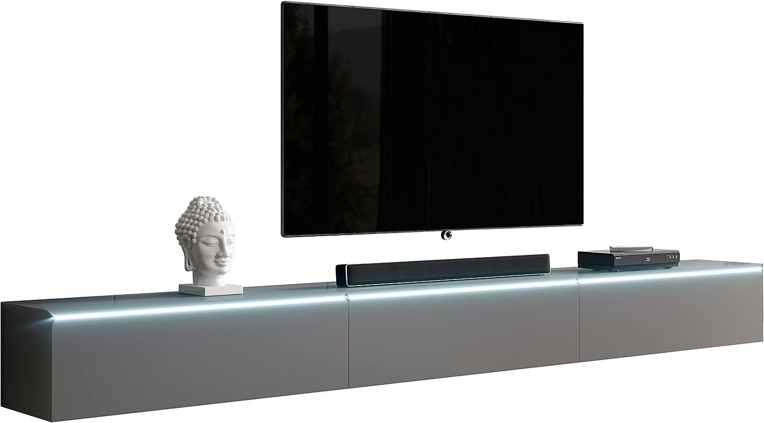 Furnix TV Lowboard Bargo Fernsehschrank Anthrazit ohne LED-Beleuchtung B300 x H34 x T32 cm - TV-Schrank Kommode Sideboard, 2 Fächer mit Tür „Push-Click“, 2 offene Ablagen unten, Wandmontage möglich Bild 1
