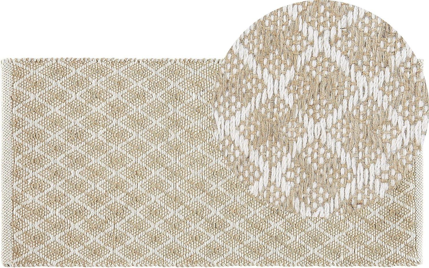 Teppich beige 50 x 80 cm kariertes Muster Kurzflor AKBEZ Bild 1