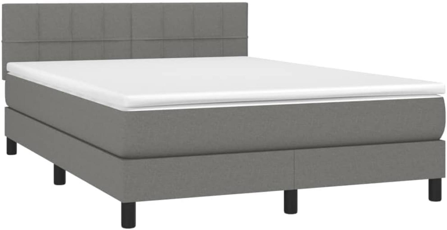 vidaXL Boxspringbett mit Matratze & LED Dunkelgrau 140x200 cm Stoff Bild 1