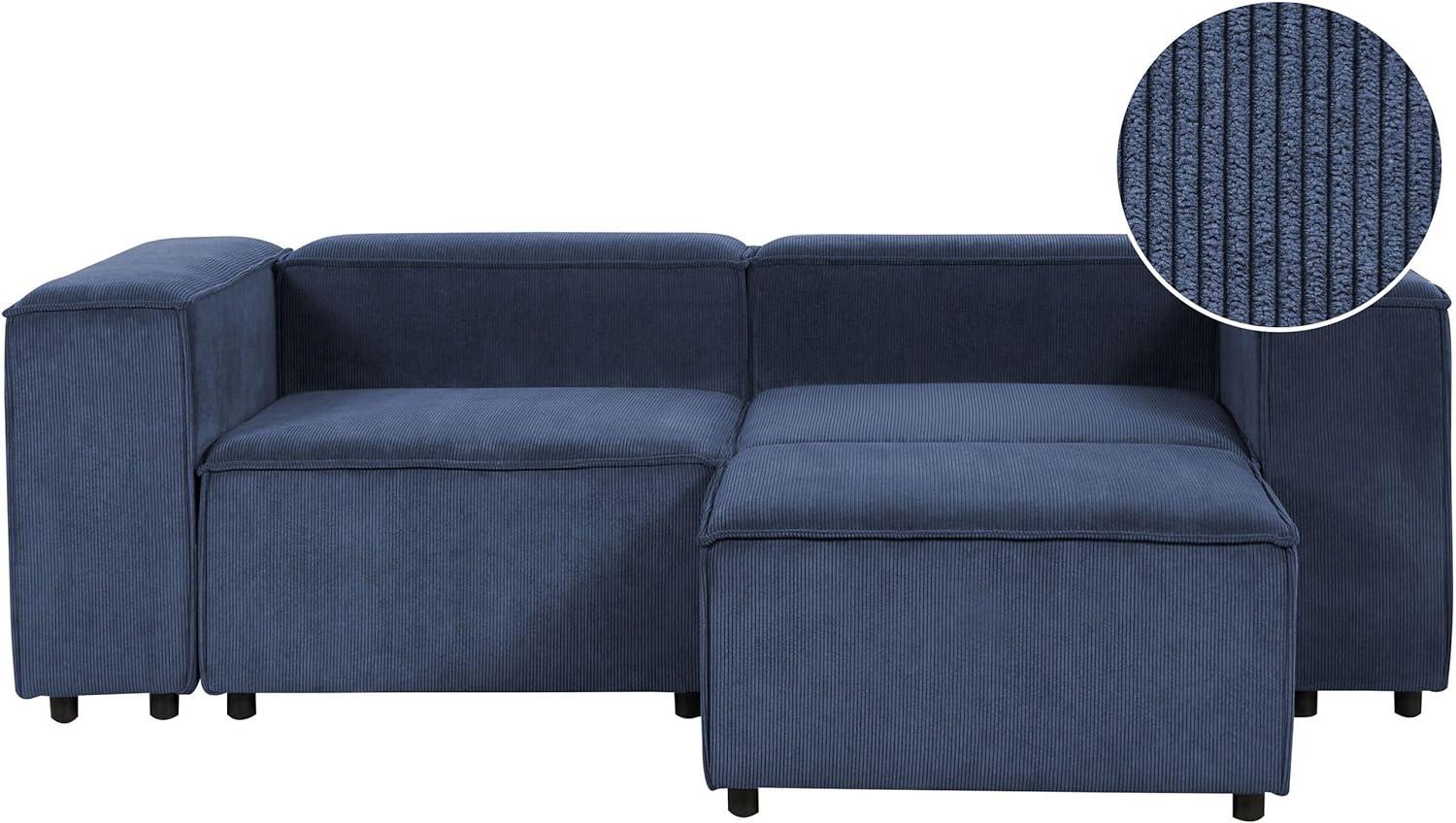 2-Sitzer Sofa Cord dunkelblau mit Ottomane APRICA Bild 1