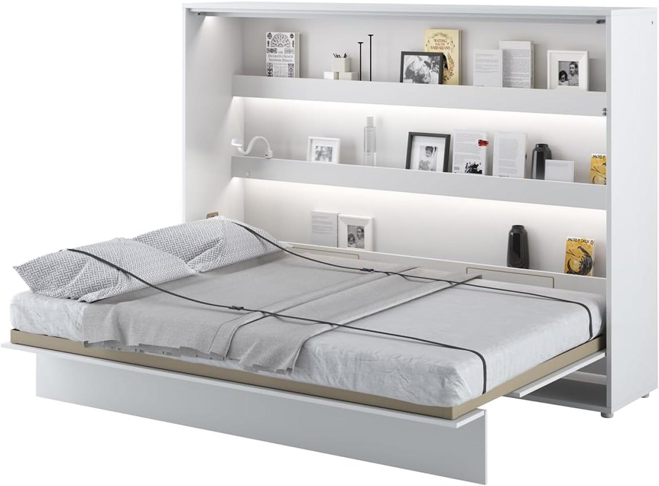 MEBLINI Schrankbett Bed Concept - BC-04 - 140x200cm Horizontal - Weiß Hochglanz/Weiß mit Matratze - Wandbett mit Lattenrost - Klappbett mit Schrank - Wandklappbett - Murphy Bed - Bettschrank Bild 1