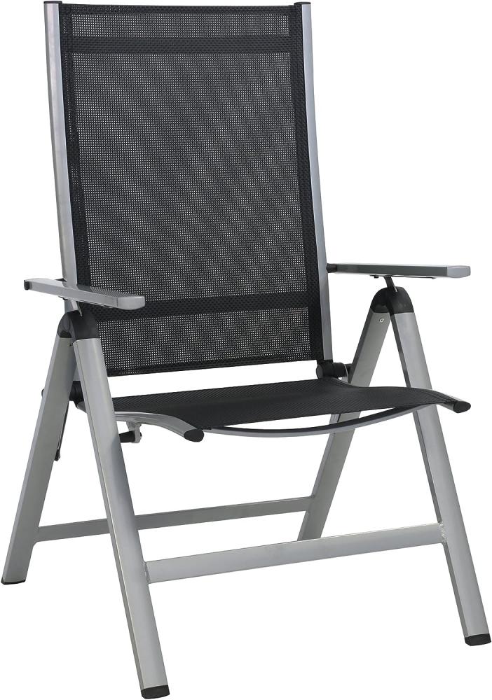 greemotion Klappsessel Monza Comfort, Gartensessel aus Aluminium und Textilene, 8-fach verstellbarer, Silber/Schwarz Bild 1