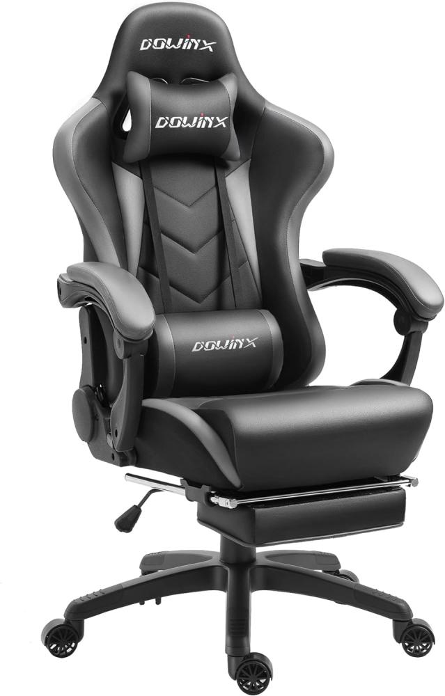 Dowinx Gaming Stuhl Ergonomischer Gamer Stuhl mit Massage Lendenwirbelstütze, PC Bürostuhl Rückenlehne Verstellbarer Drehsessel mit Fußstütze (Schwarz&Grau) Bild 1