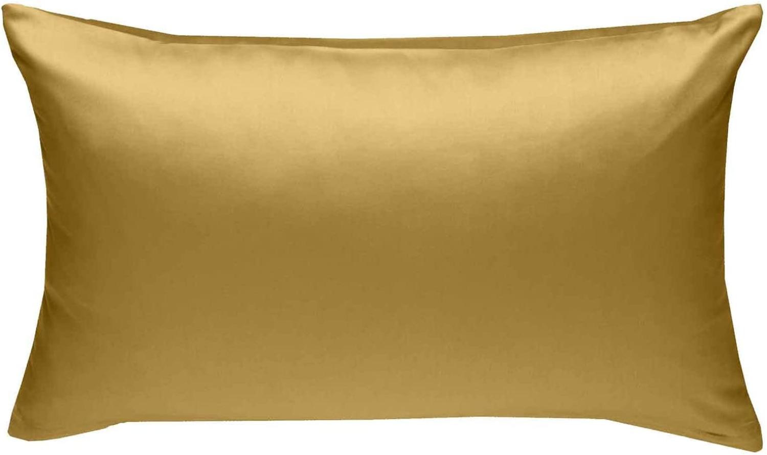 Bettwaesche-mit-Stil Mako-Satin / Baumwollsatin Bettwäsche uni / einfarbig gold Kissenbezug 50x70 cm Bild 1