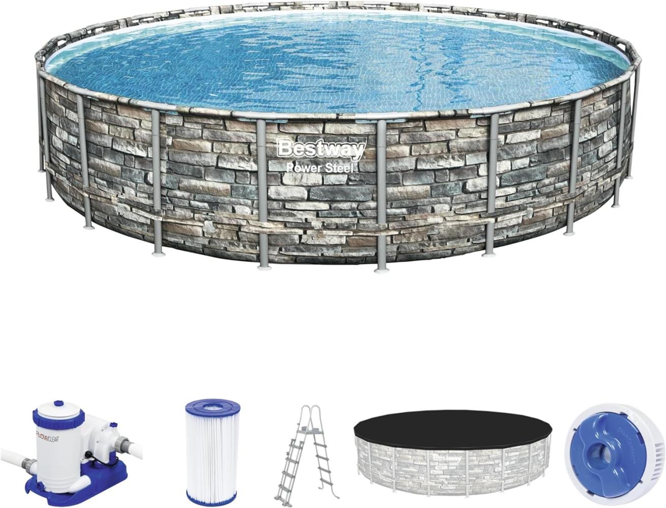 Power Steel™ Frame Pool Komplett-Set mit Filterpumpe Ø 671 x 132 cm Steinwand-Optik (Naturstein), rund Bild 1