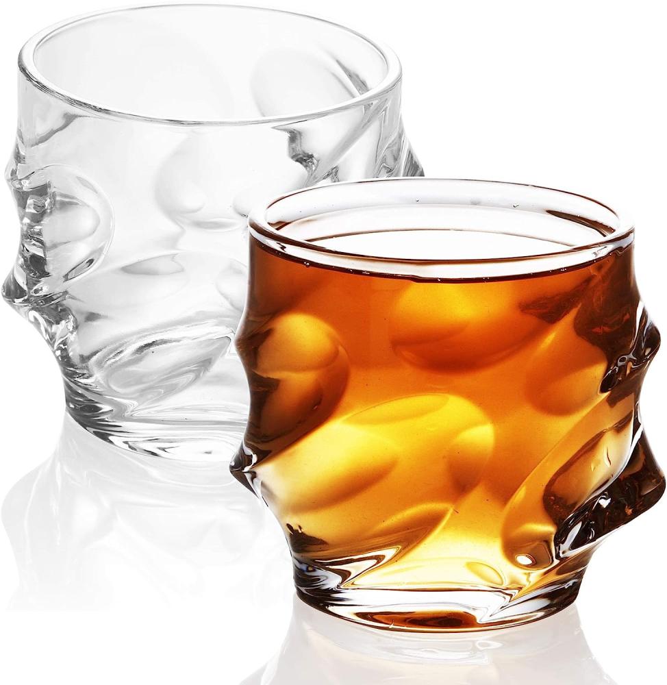 Intirilife 2x Whisky Glas in KRISTALL KLAR 'SCULPTURED' – Old Fashioned Whiskey Kristallglas Bleifrei im Sculpture Design spülmaschinengeeignet perfekt für Scotch, Bourbon, Whisky uvm. Bild 1