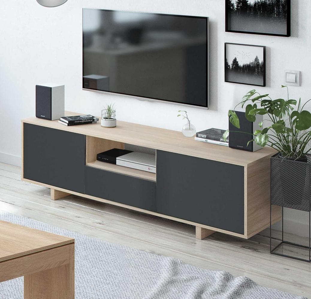 Dmora - TV-Ständer Visalia, Wohnzimmer TV-Sideboard, 3-türiger TV-Ständer, Niedriges Sideboard für Wohnzimmer, cm 150x41h46, Eiche Bild 1