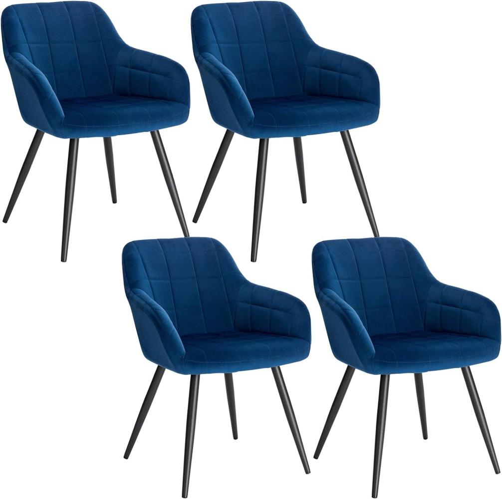 WOLTU 4 x Esszimmerstühle 4er Set Esszimmerstuhl Küchenstuhl Polsterstuhl Design Stuhl mit Armlehnen, mit Sitzfläche aus Samt, Gestell aus Metall, Blau, BH93bl-4 Bild 1