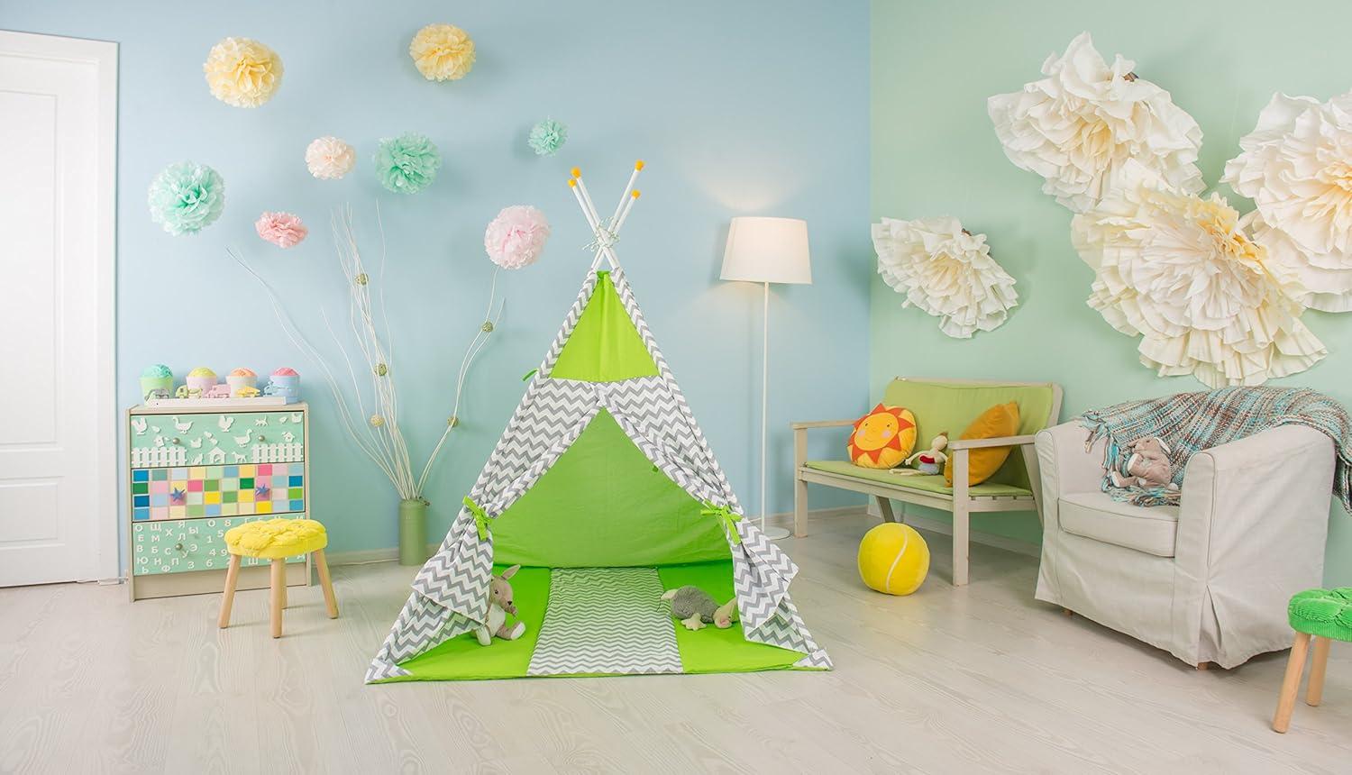 Polini Kids Tipi Spielzelt für Kinder Baumwolle mit Tasche grün Bild 1