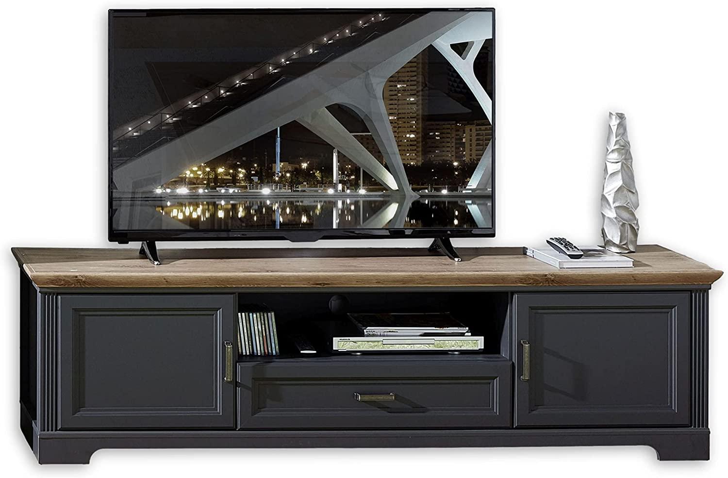 JASMIN TV-Lowboard in Artisan Eiche Optik, Graphit - TV Schrank mit Schublade und viel Stauraum für Ihr Wohnzimmer im Landhausstil - 193 x 54 x 51 cm (B/H/T) Bild 1