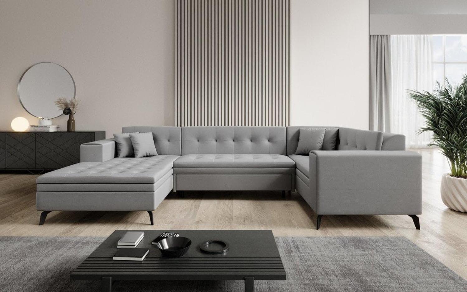 Designer Sofa Neola mit Schlaffunktion Stoff Grau Links Bild 1