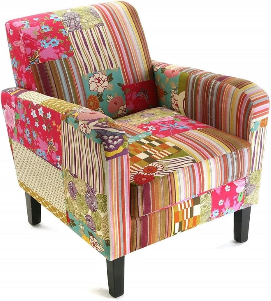 Versa Pink Patchwork Sessel für Wohnzimmer, Schlafzimmer oder Esszimmer, bequemer und Anderer Sessel, mit Armlehnen, Maßnahmen (H x L x B) 71 x 77 x 65 cm, Baumwolle und Holz, Farbe: Rosa Bild 1