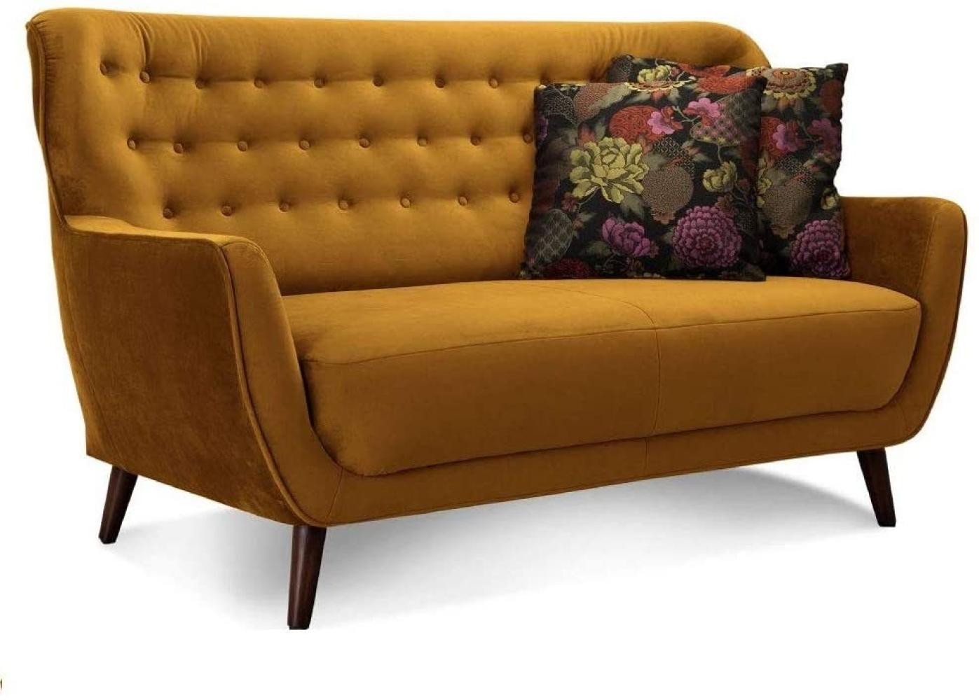 CAVADORE 2-Sitzer-Sofa Abby / Retro-Couch mit Samtbezug und Knopfheftung / 153 x 89 x 88 / Samtoptik, gold Bild 1