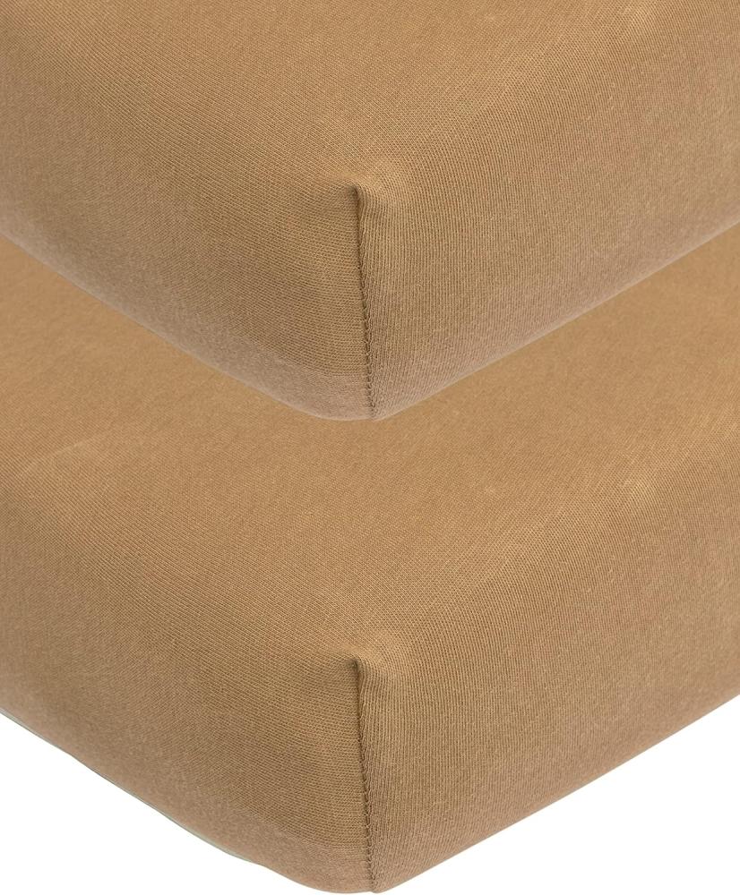 Meyco Baby Uni Spannbettlaken 2er Pack für das Kinderbett (Bettlaken mit weicher Jersey-Qualität, aus 100% Baumwolle, perfekte Passform durch Rundum-Gummizug, Maße: 70 x 140 cm), Toffee Bild 1