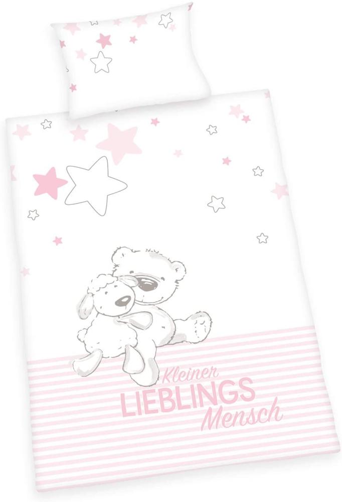 Baby Best Flanell Bettwäsche-Set Lieblingsmensch rosa 100x135 cm Bild 1