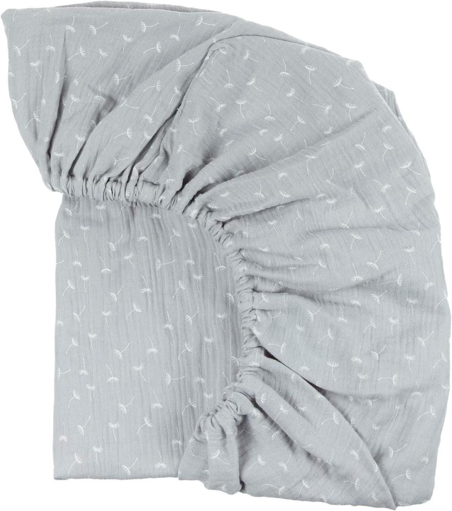 KraftKids Spannbettlaken Musselin Musselin grau Pusteblumen aus 100% Baumwolle in Größe 140 x 70 cm, handgearbeitete Matratzenbezug gefertigt in der EU Bild 1