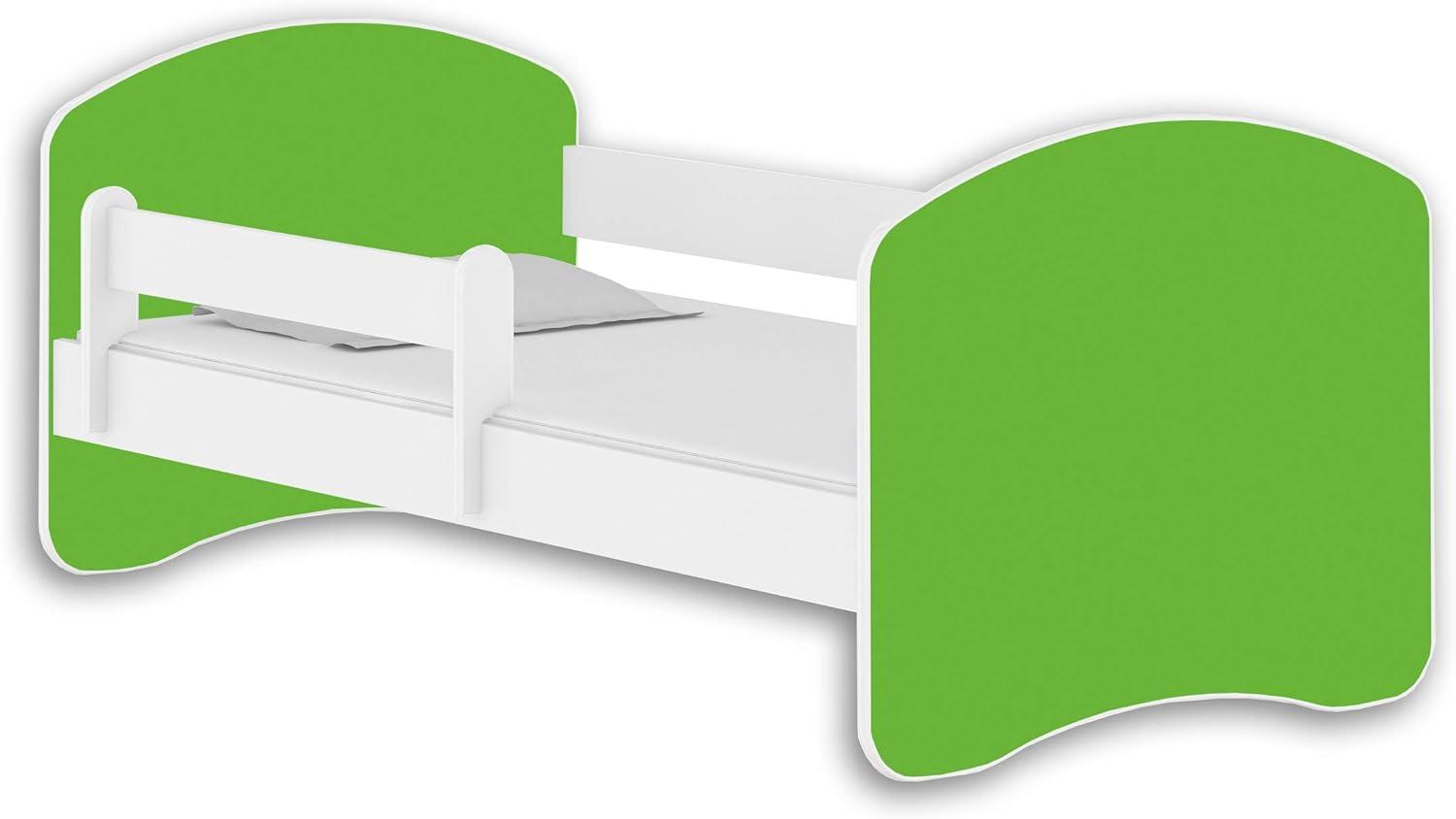 Jugendbett Kinderbett mit einer Schublade mit Rausfallschutz und Matratze Weiß ACMA II 140 160 180 (140x70 cm, Weiß - Grün) Bild 1