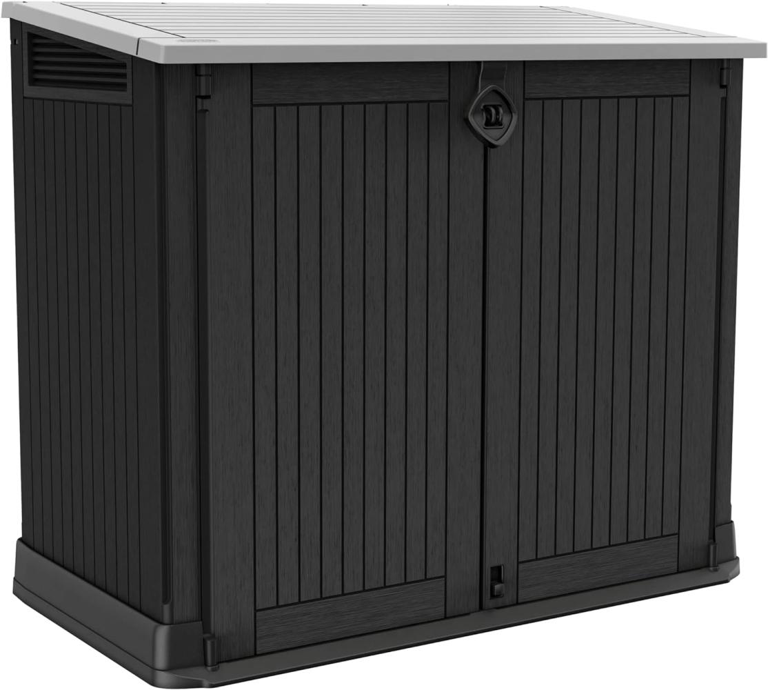 Keter Store-it-Out Midi Mülltonnenbox, 130x74x110cm, Robuste Abfallbehälter-Lösung, 845L, Wetterfest, Grau/Schwarz, UV-beständiges Polypropylen, Abschließbar Bild 1
