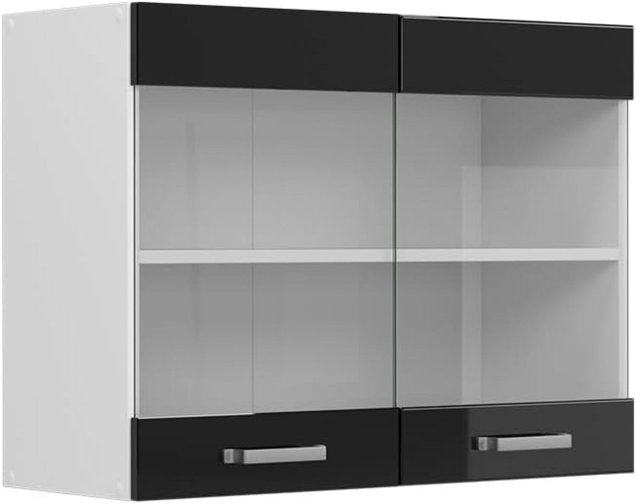 Vicco Küchenschrank Glas R-Line, Schwarz Hochglanz/Weiß, 80 cm Bild 1