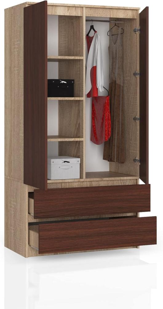 BDW Kleiderschrank 2 Türen, 4 Einlegeböden, Kleiderbügel, 2 Schubladen Kleiderschrank für das Schlafzimmer Wohnzimmer Diele 180x90x51cm (Eiche Sonoma/Venga) Bild 1