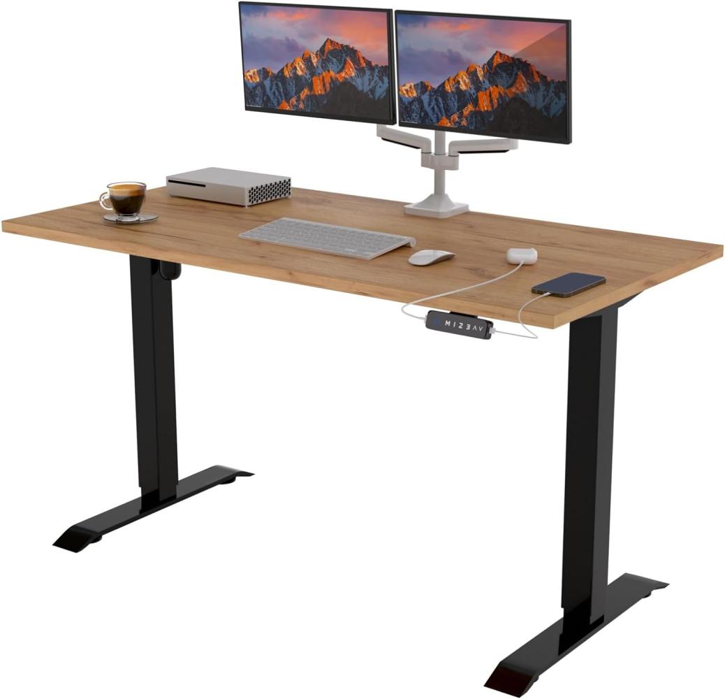 POKAR Höhenverstellbarer Schreibtisch Höhenverstellbar Elektrisch Bürotisch mit Tischplatte (Golden Craft Eichen, 140 x 80) Bild 1