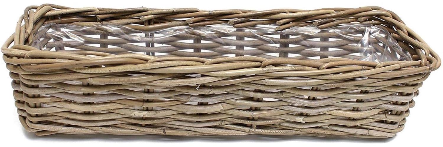 Rattan Pflanzkasten "Koboo Grey" 60 cm lang, grau, Balkonkasten, Blumenkasten für Draußen, Pflanzgefäß Bild 1